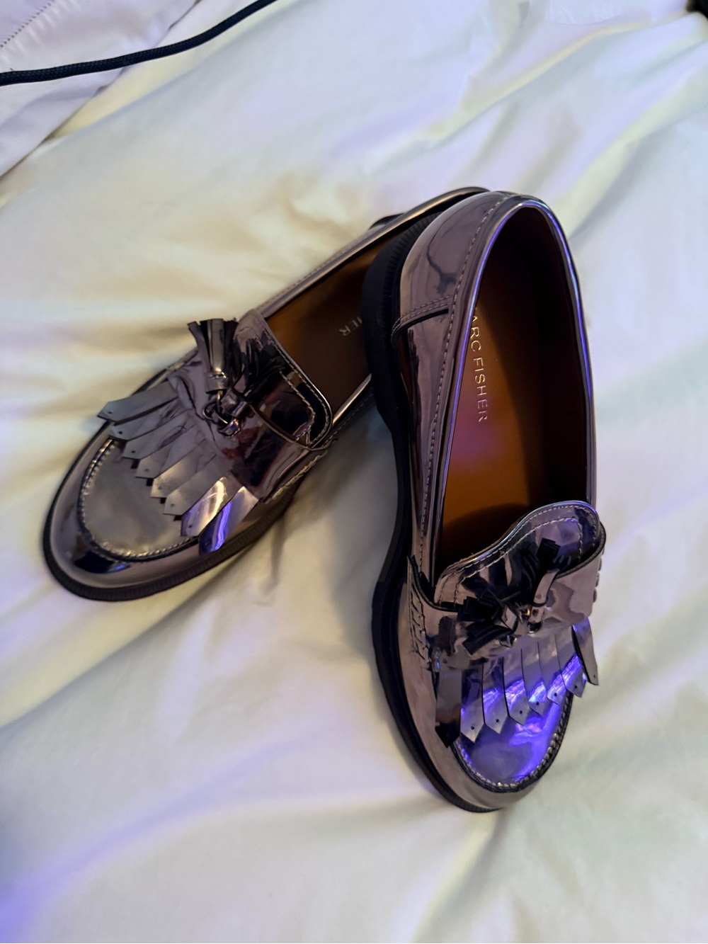 Marc Fisher Metallic Purple Loafers with Tassel Fringe no tags no box